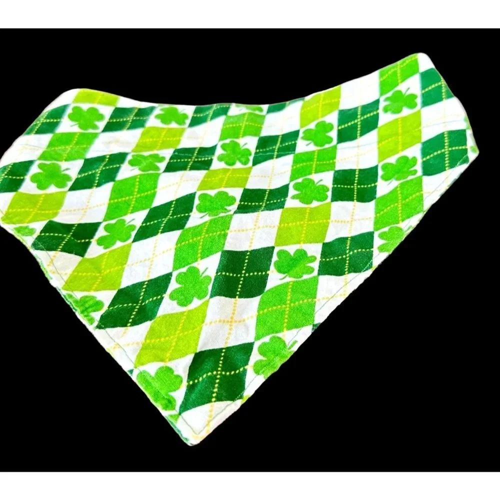 Vintage St Patrick's Day Dog Bandana Handmade Over Collar Green Shamrocks